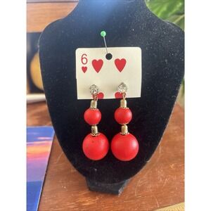 Red Wood Dangle Retro Vintage Earrings Christmas